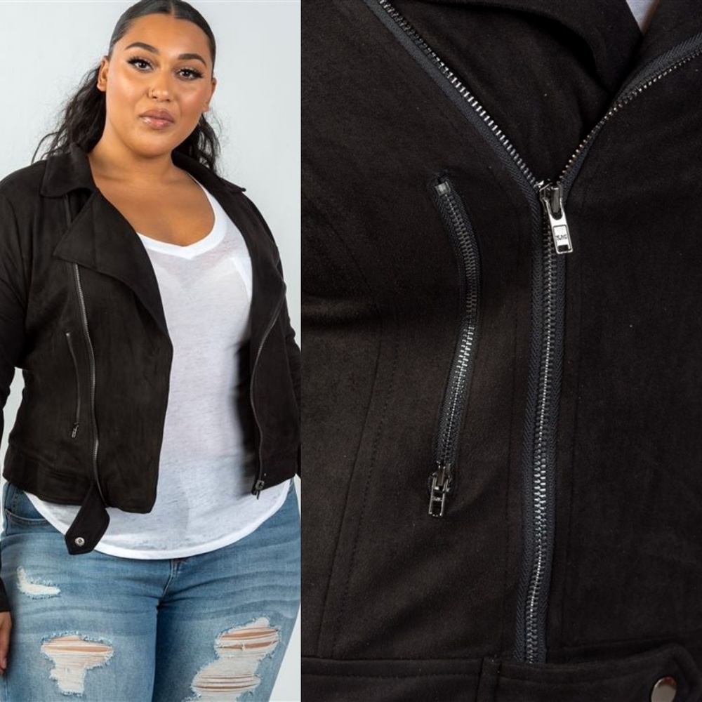 PLUS DANI MOTO CROP ZIPPER VEGAN SUEDE JACKET - Picture 2 of 7